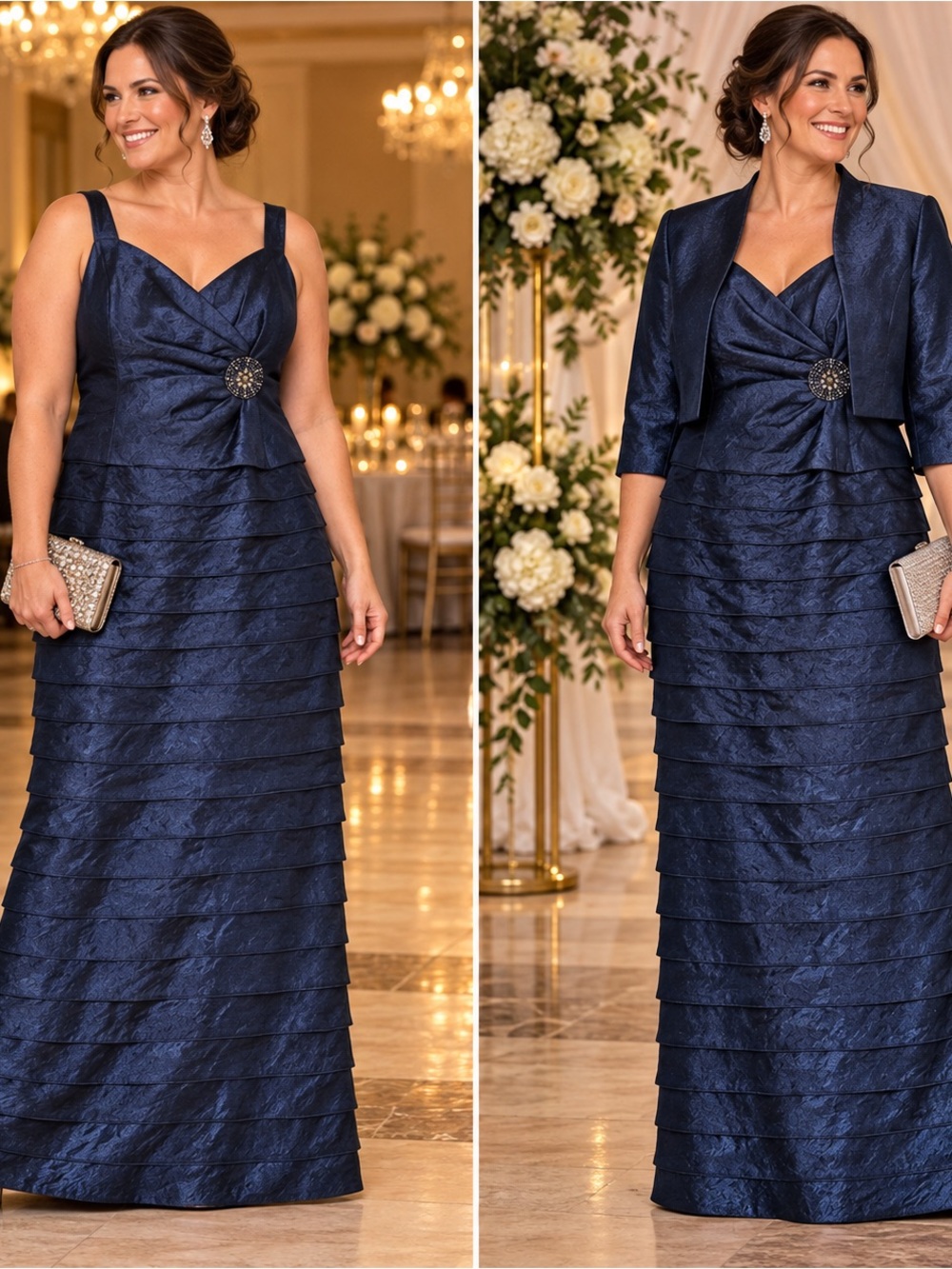 Jessica Howard Navy Formal Maxi Dress Bolero 2 Piece Set Size 14 NWOT